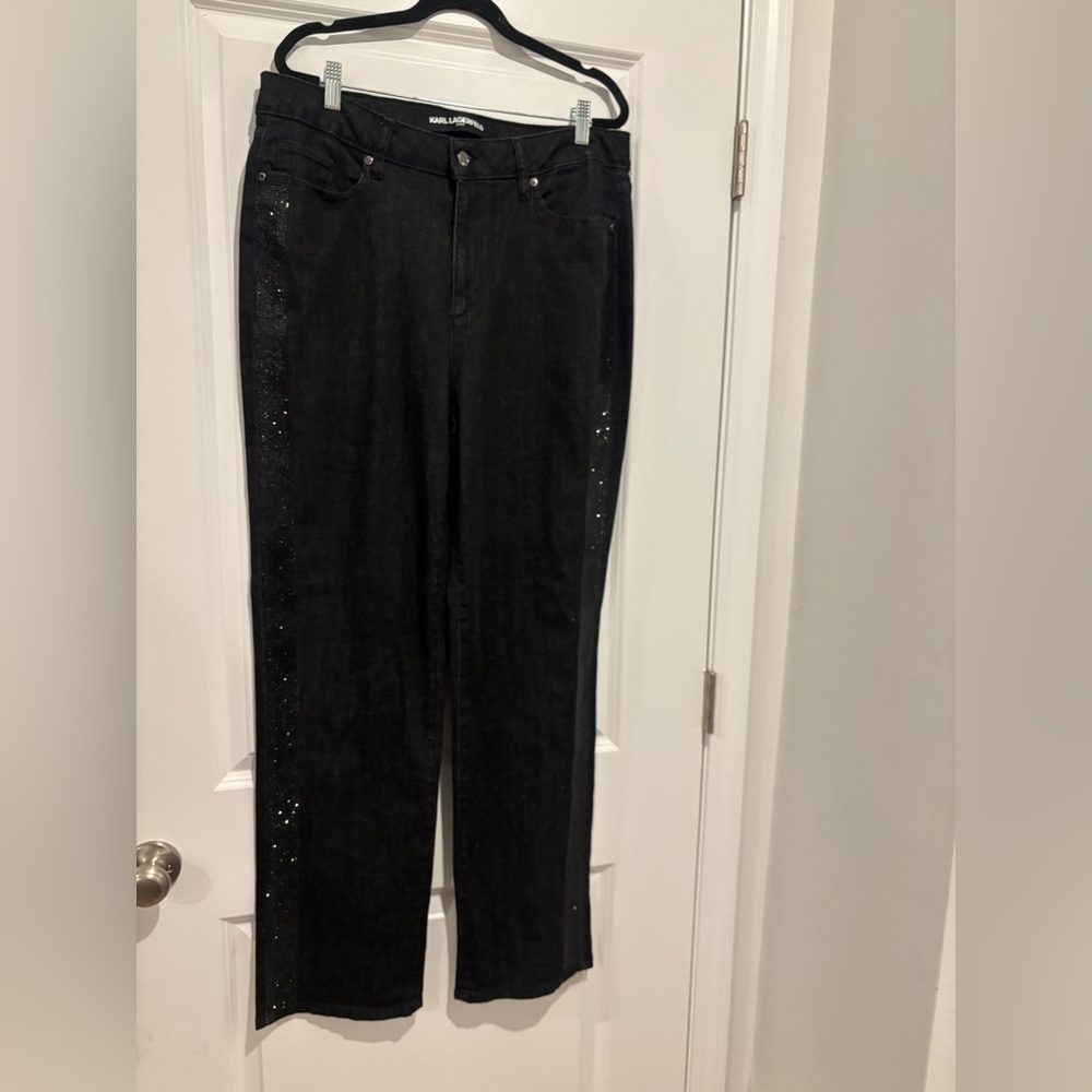 Karl Lagerfeld Black Bootleg Jeans with Side Sequin Detail